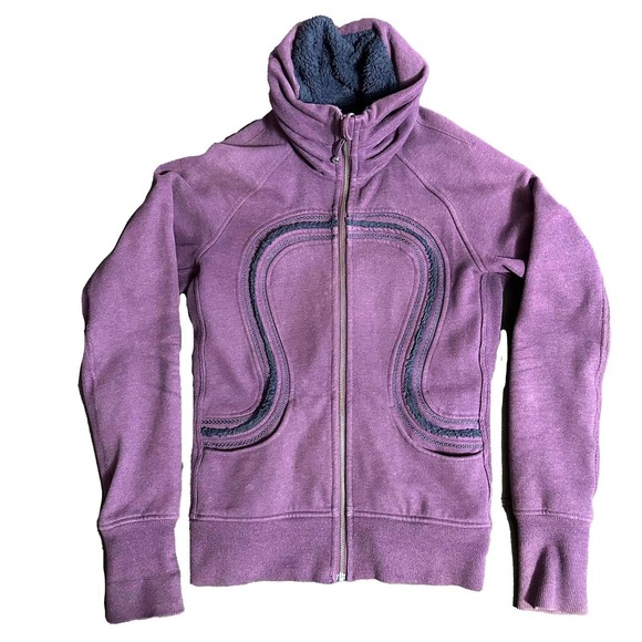 LULULEMON SCUBA HOODIE FULL ZIP UP PURPLE FLEECE LINED JACKET SZ 8 - Picture 1 of 8